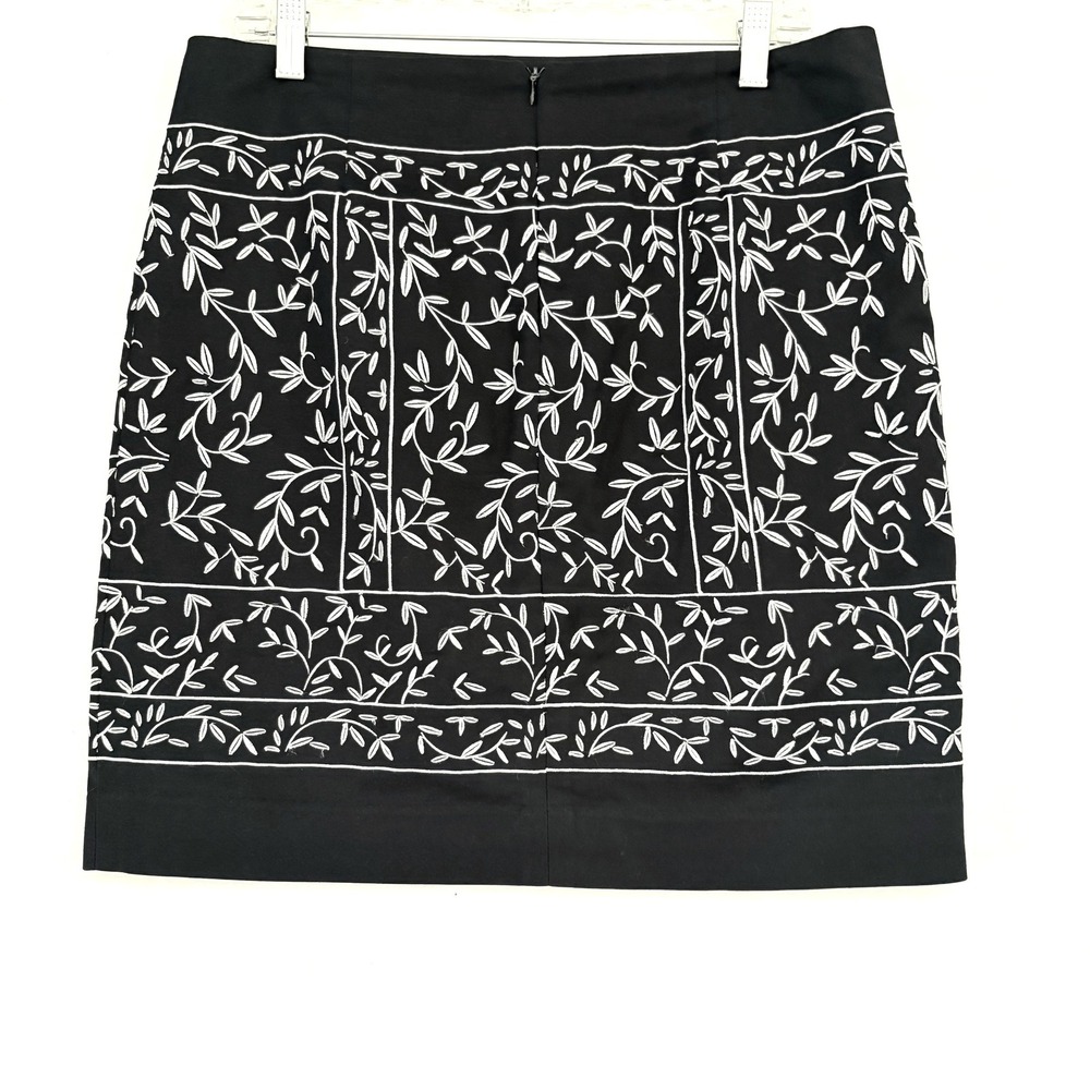 Etcetera Women Black White Vine Embroidered Mini Skirt Size 8 Cotton Blend ALine